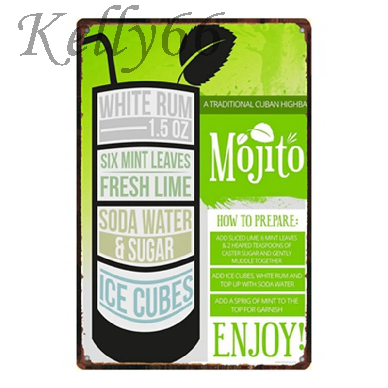 

[ Kelly66 ] Cocktail Beer Vintage Metal Sign Tin Poster Home Decor Bar Wall Art Painting 20*30 CM Size y-1374