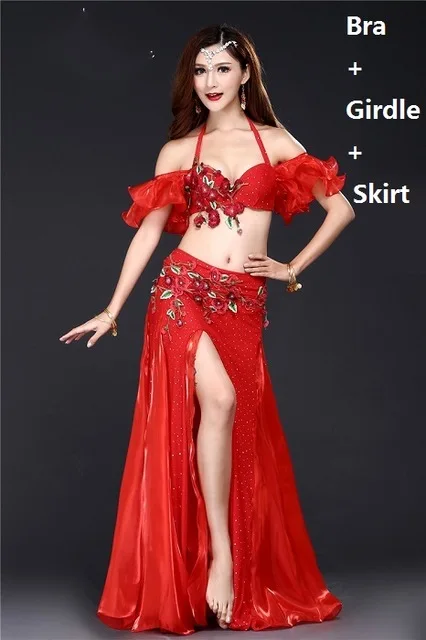 Bra and belt skirt Костюмы для танца живота женский костюм для танца живота карнавальный бюстгальтер пояс Длинная юбка Болливуд индийская одежда экзотическая танцевальная одежда - Цвет: Bra and belt skirt