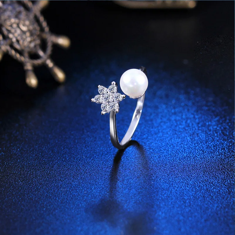Жемчужное блестящее микро Кристал для свадьбы кольцо помолвки из стерлингового