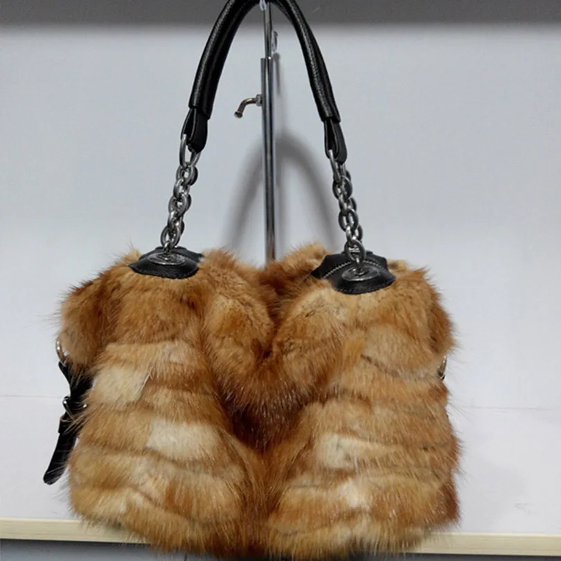 Женщины Натурального Меха Фокс Цепь Сумка Известного Бренда Bolso Mujer Moda Роскошные