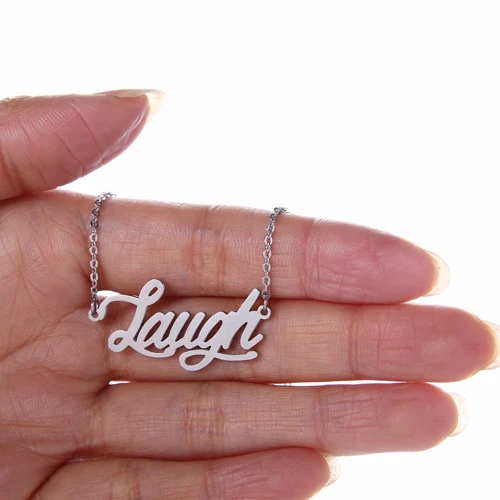 AOLOSHOW Letters Name Necklace for Women Alphabet &quot Laugh Statement Gold Color Stainless Steel Charm Pendant Nl-2440 | Украшения и