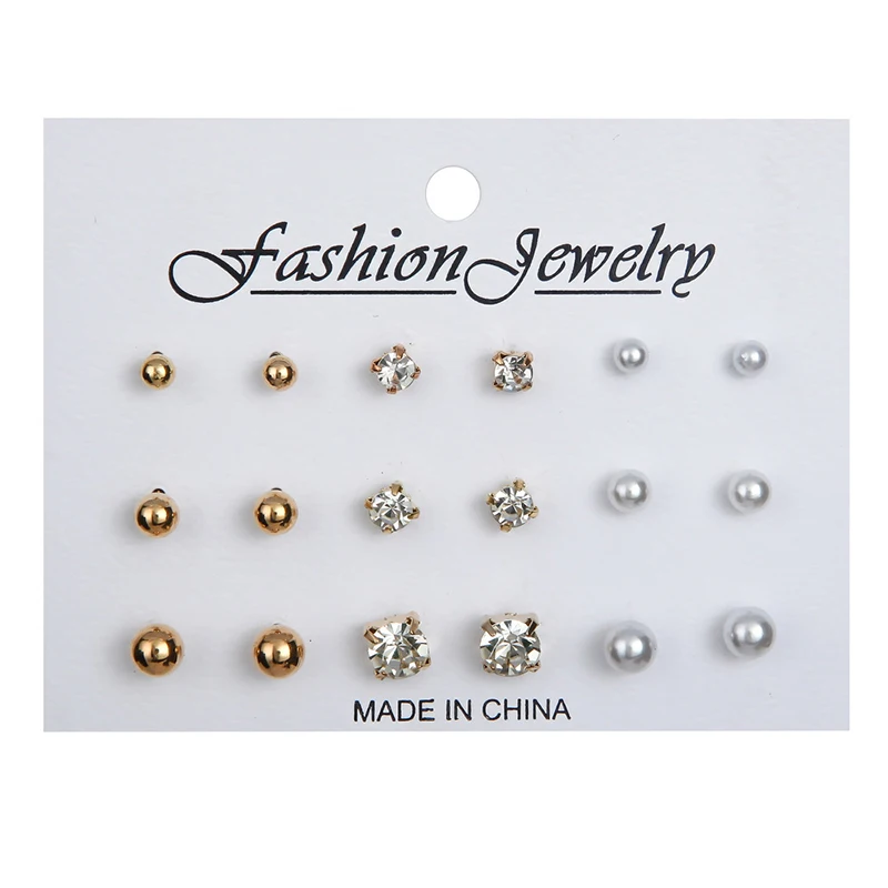 Набор сережек из жемчуга и кристаллов в панк-стиле с роджировой выкладкой, модная корейская ювелирная бижутерия для женщин и девушек, 12 пар в лоте.