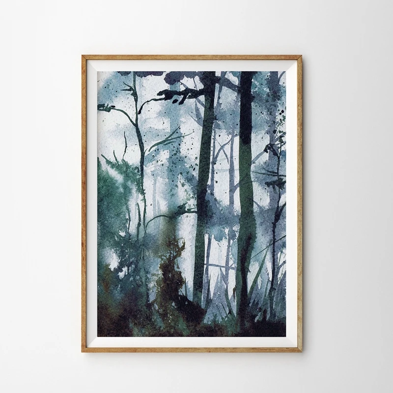 Watercolor Painting Forest Landscape Wall Art Canvas Posters Print Original Nordic Pictures Home Room Decoration | Дом и сад