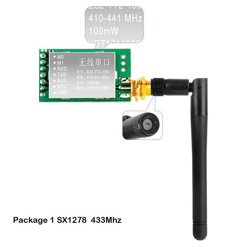 Комплект 1 SX1278/SX1276 LoRa Радио беспроводной 433/868/915 МГц UART серийный модуль LoRaWAN передатчик приемник+ 3dBi SMA Антенна для Arduino - Комплект: Комплект 1