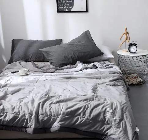 Light gray Однотонное розовое стеганое одеяло с принтом, летнее стеганое одеяло для близнецов, размер королевы, хлопковое постельное белье, клетчатое покрывало, машинная стирка, одеяло - Цвет: Light gray