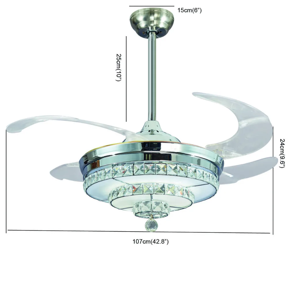 Хрустальный потолочный вентилятор светодиодный лампа 32 дюйма 3 листа с 2