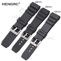 hengrc rubber watchbands 18 20 22mm men sport diving silicone watch band strap with silver steel metal pin buckle for casio