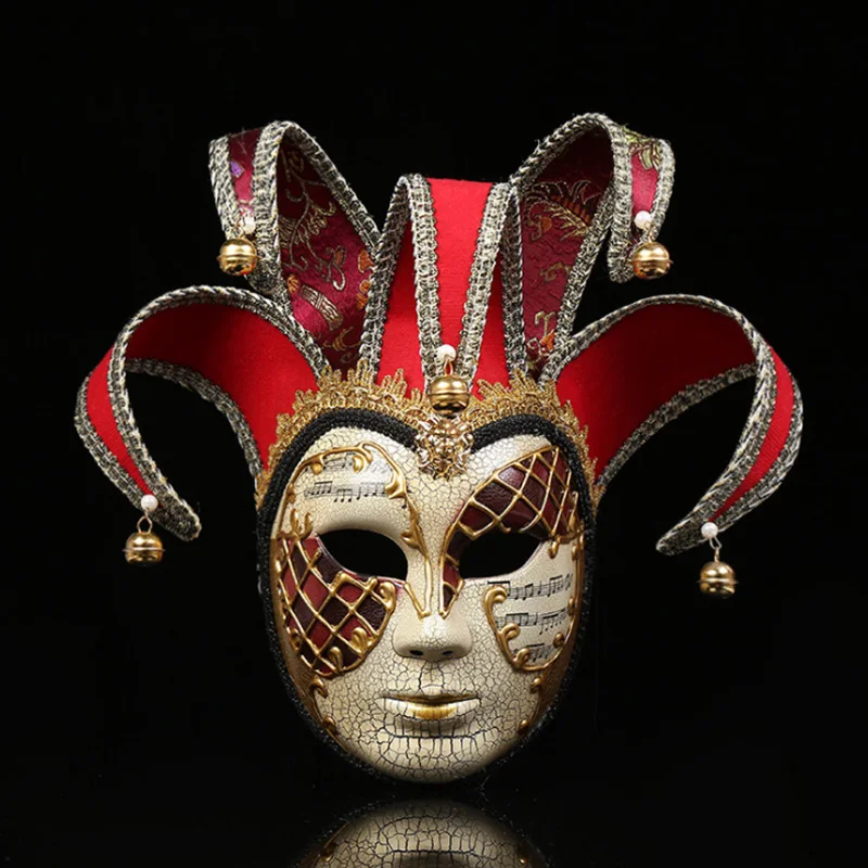 Анфас Для мужчин Venetian Театр Шут Джокер маскарад маска с колокольчиками Mardi Gras