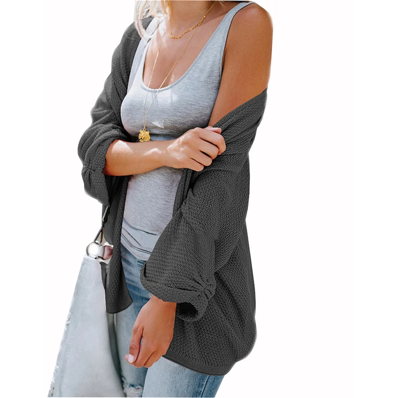 Для женщин Kinitted кардиганы свитер Цвет с круглым вырезом повседневная одежда