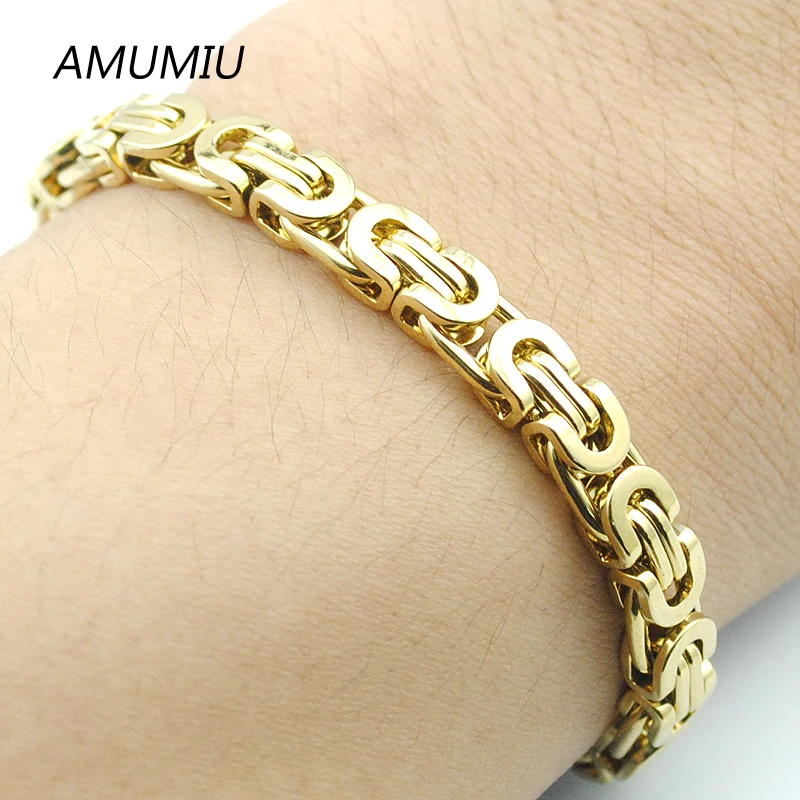 Мужской браслет из нержавеющей стали AMUMIU византийской звеньев золотого цвета