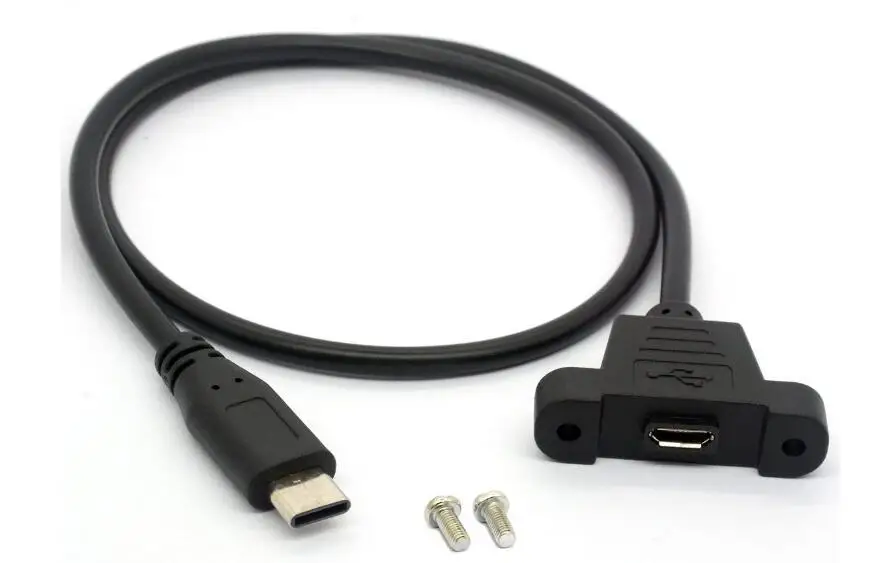 Кабель-удлинитель LBSC 50 см со штекером Type-C на гнездо Micro B USB с креплением панели