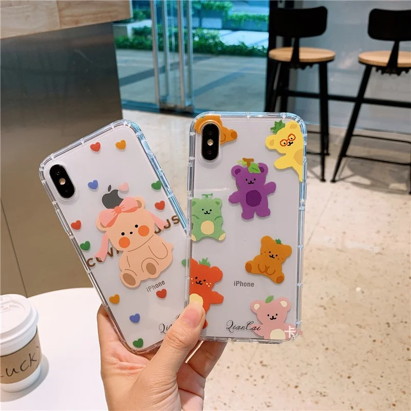 Чехол с мишками в Корейском стиле для iPhone 8 6 6s 7 plus xs max милый корейский чехол