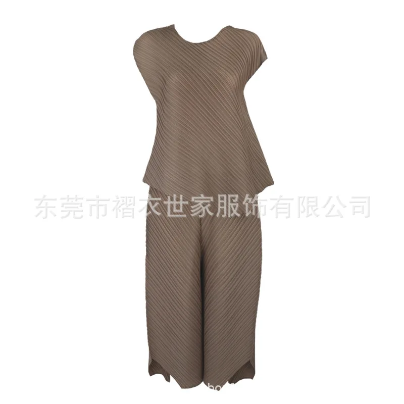 

HOT SELLING Miyake Fashion fold Split-fork high waist pants Front split irregular wide leg pants IN STOCK