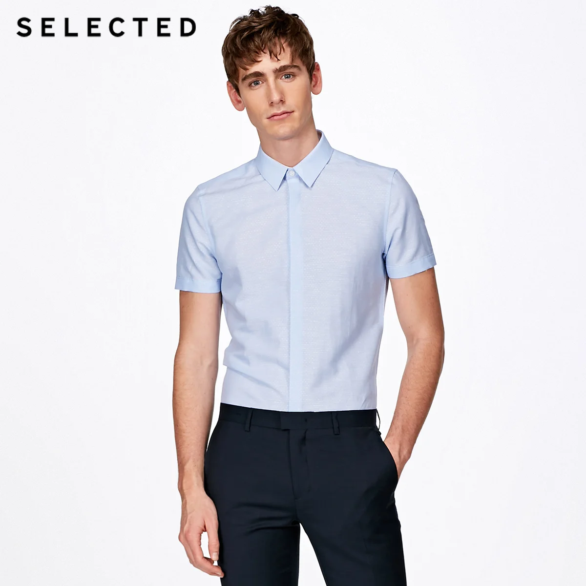 SELECTED Cotton-linen light concise business short-sleeved shirt T|418204511 | Мужская одежда