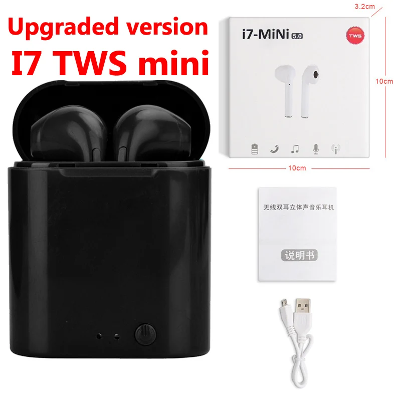 I7 mini BLACK WPAIER I7S TWS новое обновление I7 TWS-mini Bluetooth наушники портативные беспроводные наушники с зарядным устройством мини bluetooth гарнитуры - Цвет: I7 mini BLACK