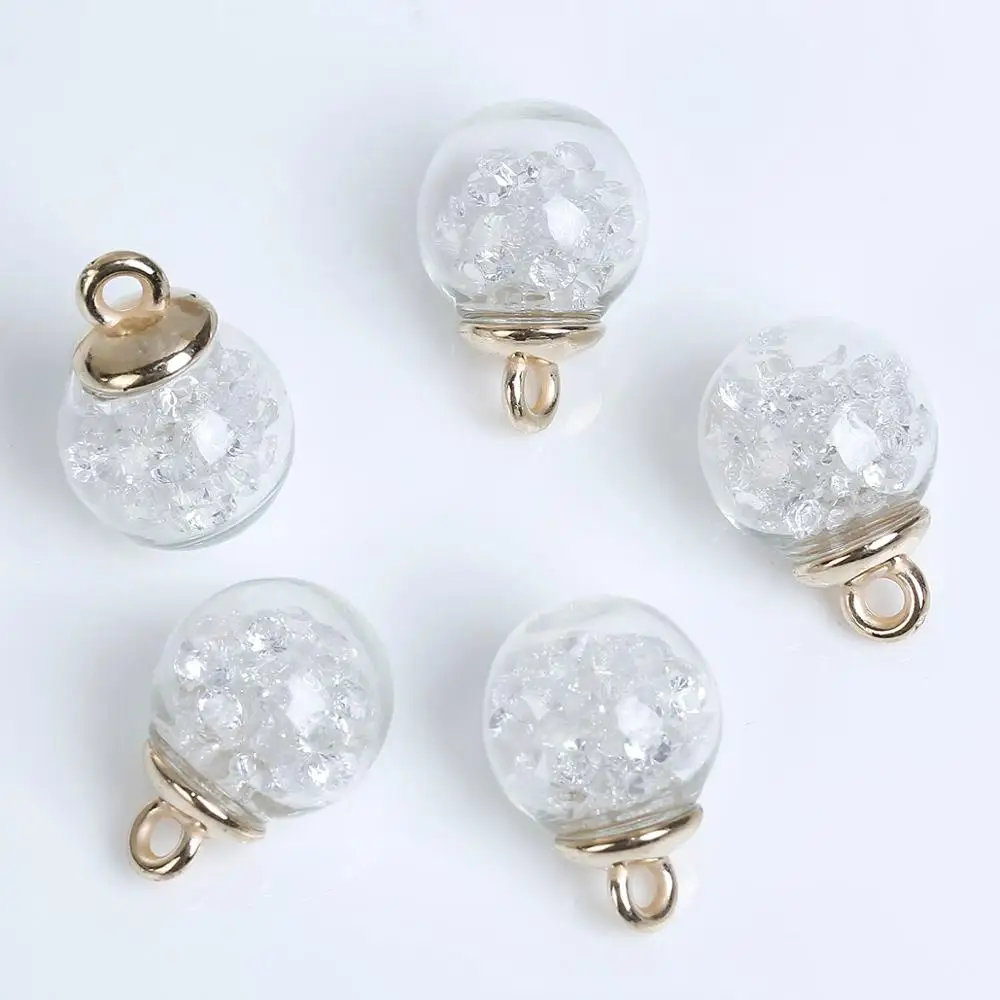 DoreenBeads Подвески "сделай сам", прозрачный стеклянный глобус-бутылка, подвески, золотой цвет, разноцветные стразы, приблизительно 22 мм x 16 мм(5/"), 10 шт - Окраска металла: White