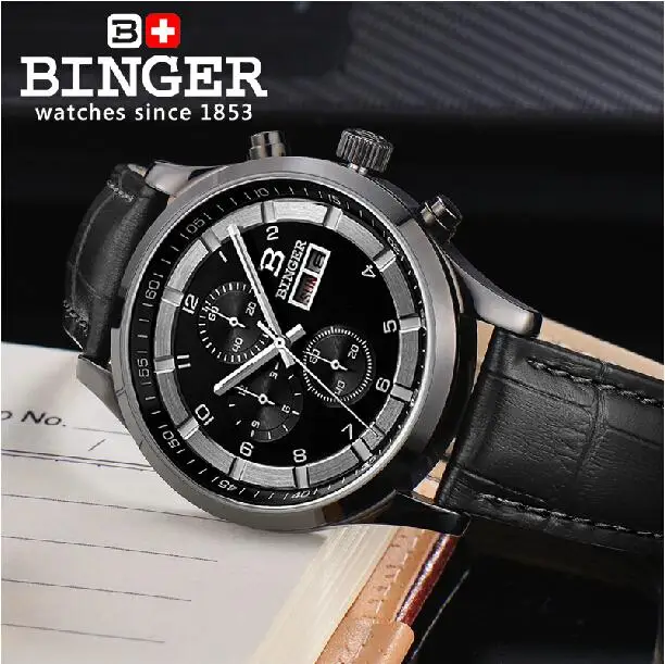 Швейцарские часы мужские роскошные брендовые наручные Бингер Кварцевые