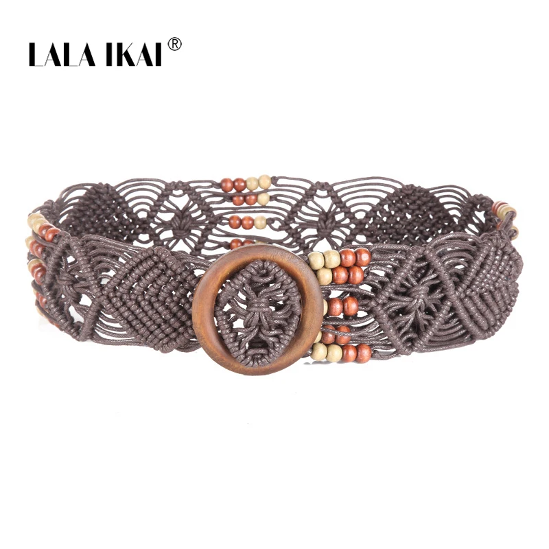 LALAIKAI Boho ремень Для женщин этническая ретро руки вязать ткань Ремни для платья