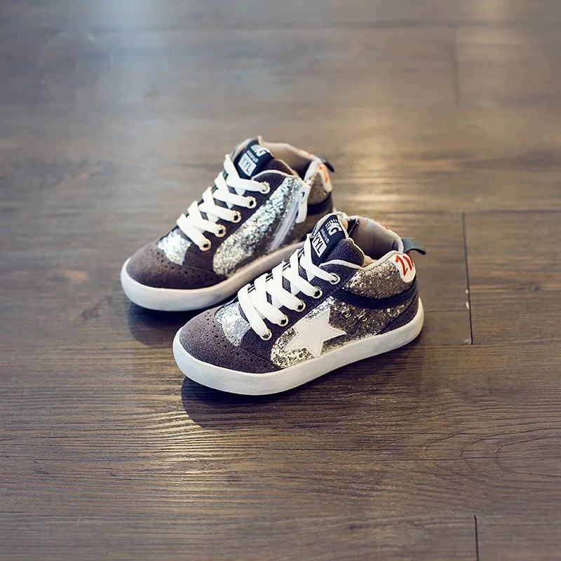 Блеск Дети Высокий Верх Мода Кроссовки 2016 Осень Мальчики Кожа Девушки