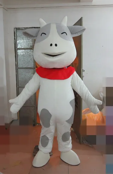 

The lovely cow mascot costume adult size white belly black spots cow mascot costume Holiday special clothing