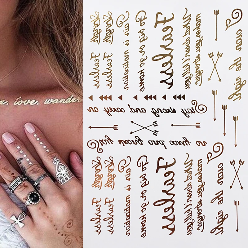 Новый Лидер продаж временные тату для тела Золотой русский текст шаблон дизайн