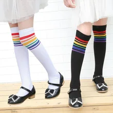 Гольфы для маленьких девочек длинные носки в радужную полоску 3 12