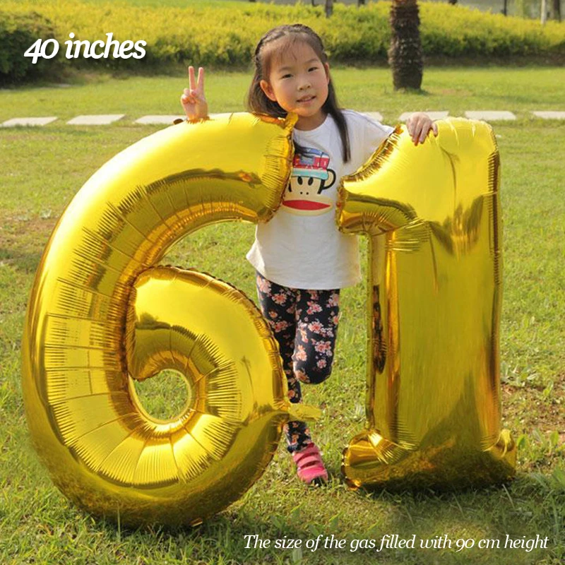 40 inch helium balloon Gold/Silver/blue Digit Foil Balloons inflatable festa wedding Birthday balloon Number Party big balloons images - 6