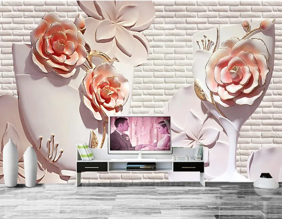 

Custom papel de parede,3D flower relief wall mural,hotel restaurant living room sofa TV wall bedroom 3d wall murals wallpaper
