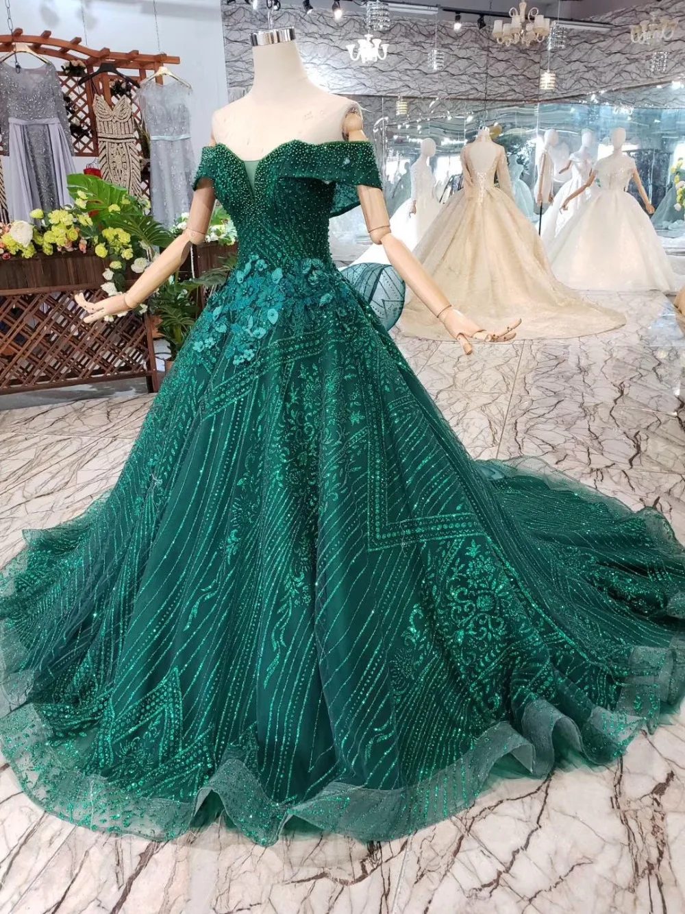 Блестящее кружевное платье CloverBridal с жемчужинами и цветами женское 2019 50 см со