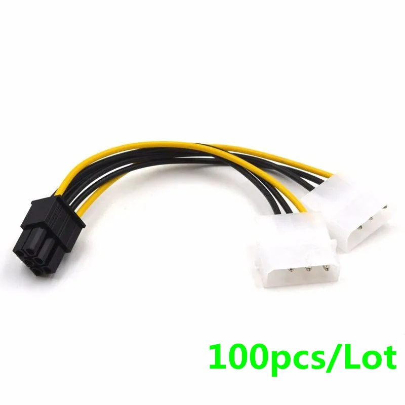 100 шт. 6 дюймов 2 x Molex 4-контактный на 6-контактный PCI Express Видеокарта Pci-e ATX PSU кабель