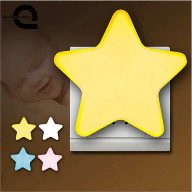 Quadurple Cute Star Sensor Smart LED Night Light Lighting Luminaire Nightlight Wall Lamp Children Bedroom Decor EU/US Plug | Лампы и