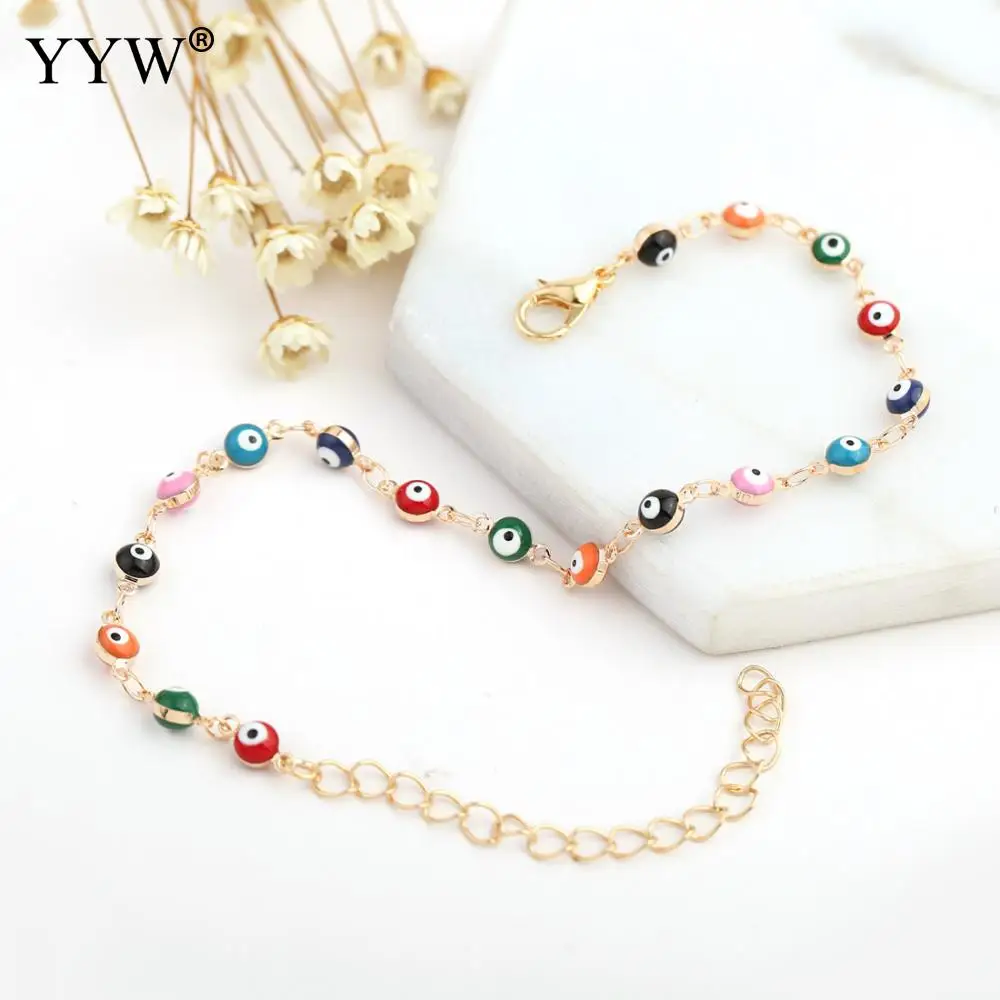 YYW Glass стеклянный ножной браслет Evil Eye для браслета с подвесными украшениями золотого цвета с яркой эмалью Evil Eye браслеты-цепочки ножные браслеты