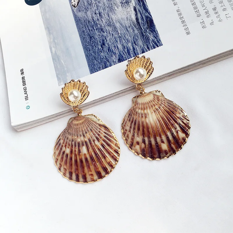Новые модные корейские простые элегантные висячие серьги из ракушек золота