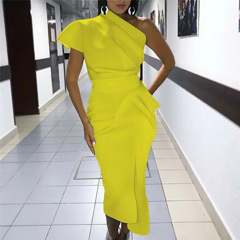 Женское облегающее платье на одно плечо с оборками летнее женское асимметричное
