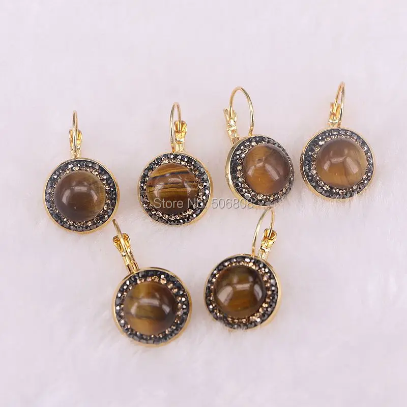 3 пары природных тигров глаз Камень круглые висячие серьги проложить горный