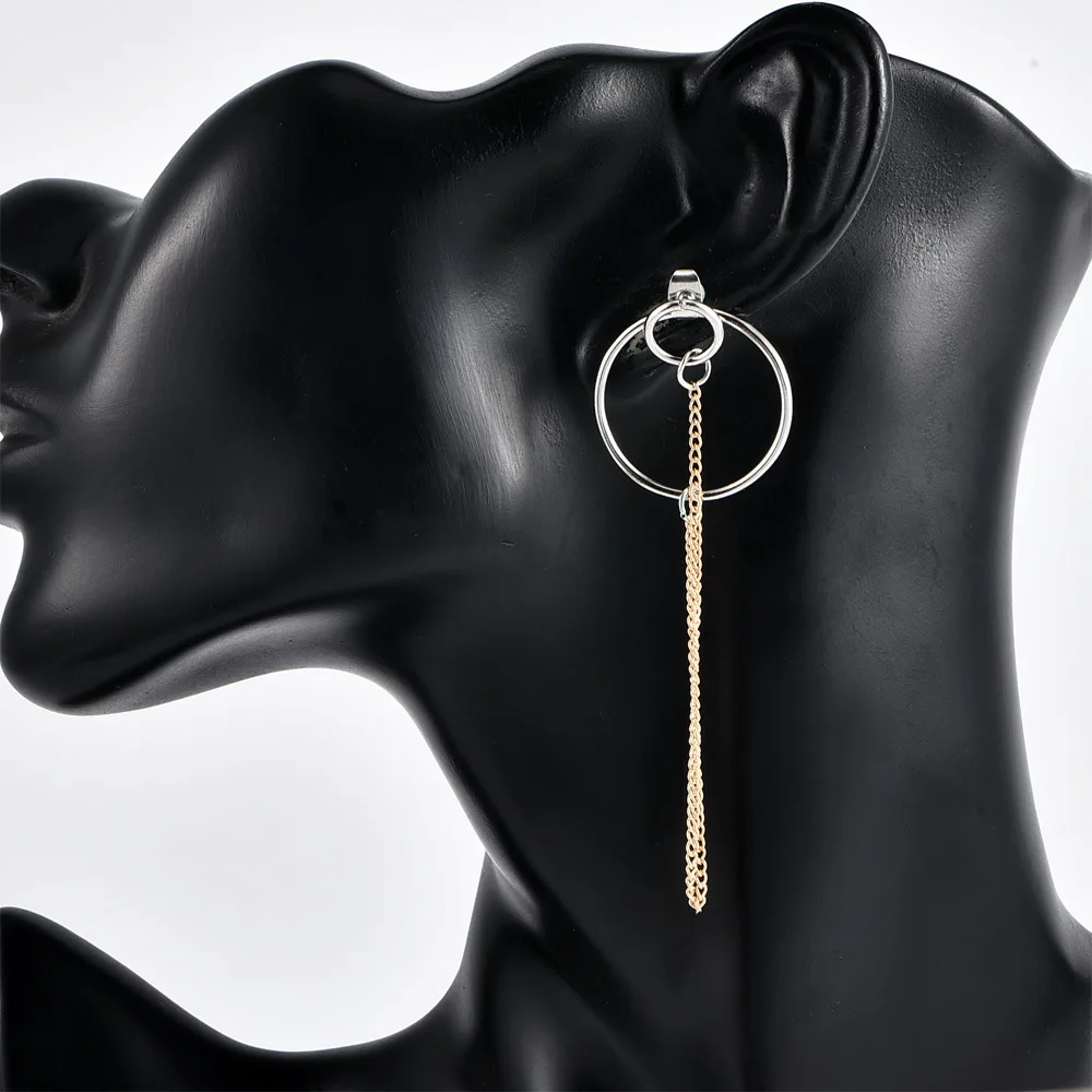 2 шт./компл. модные женские серьги двойной круг длинная цепочка Золотые набор