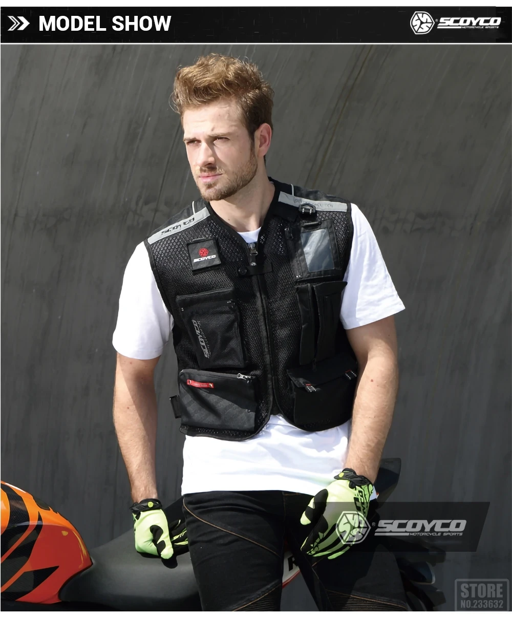 SCOYCO мотоциклетная куртка защитная Экипировка Chaqueta Moto куртка Светоотражающая летняя мотокроссная бездорожье гоночный жилет с защитой