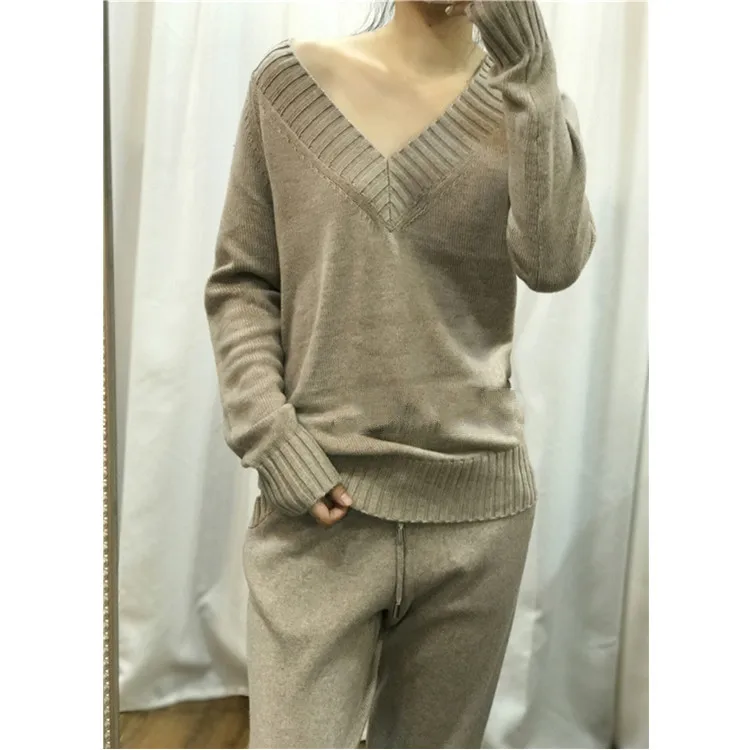 Pull Зимний новый кашемировый шерстяной вязаный костюм женский однотонный