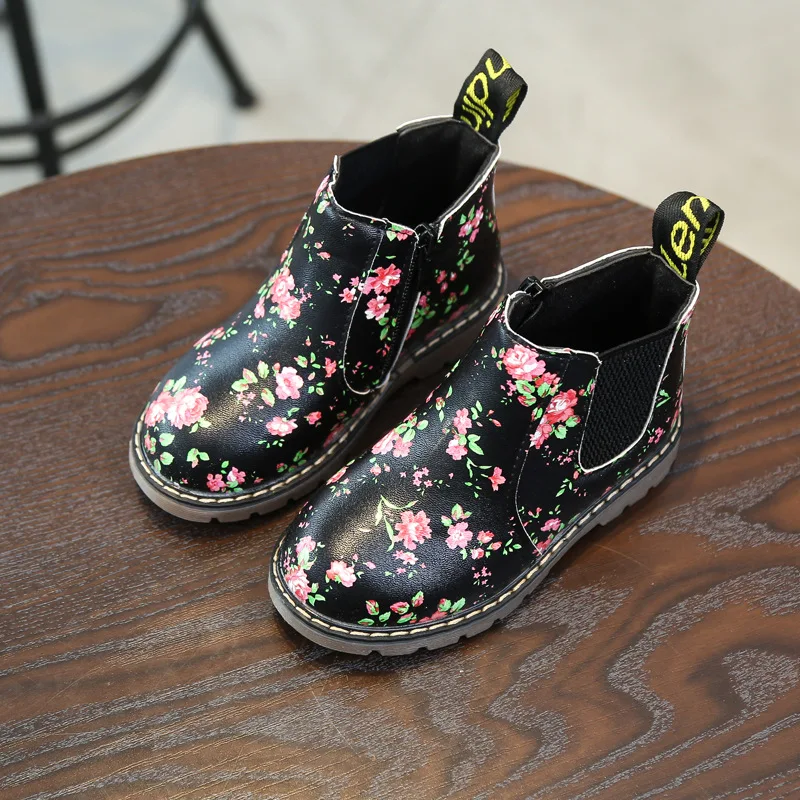 COZULMA Boys Girls Printed Martin Boots Baby Kids Winter Children Anti-skid Shoes Flowers Zipper Ankle | Детская одежда и обувь