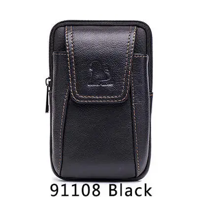 91108Black Бренд, поясная сумка с петлями для денег, сумка на пояс из натуральной кожи, сумка для мобильного телефона, сумка для путешествий, Мужская маленькая поясная сумка, сумка - Цвет: 91108Black