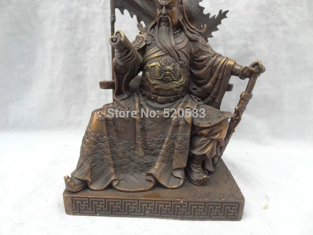 12&quot Chinese Bronze Dragon Head Warrior King Protect GuanGong GuanYu God Statue | Дом и сад