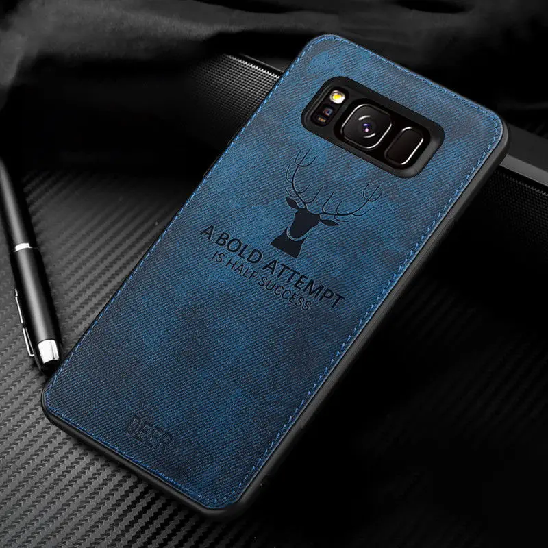 Blue Тканевый чехол для samsung Galaxy S10 S10e e S9 S8 A7 A9 J4 J6 A6 A8 плюс Note 9 8 S7 край Холст Кожа Мягкий силиконовый чехол-накладка олень - Цвет: Blue