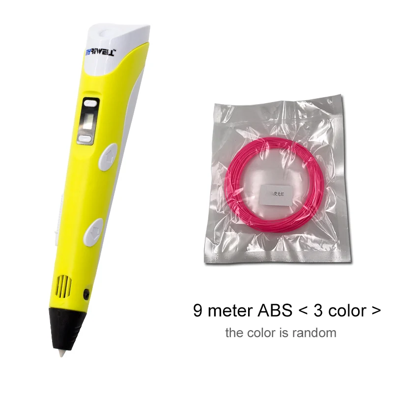 Yellow Myriwell 3D Ручка 1,75 мм ABS/PLA DIY 3D ручка для печати светодиодный экран 3D Ручка для рисования 100 м нити креативная игрушка подарок для детей дизайн - Цвет: Yellow