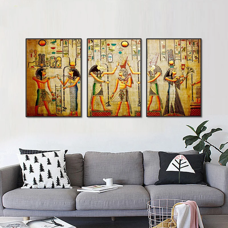 Modular Egypt Poster Canvas Prints Oil Painting 3pcs Ancient Egyptian Picture Framed Figure Mural Room Wall Art Paint Home Decor | Дом и сад