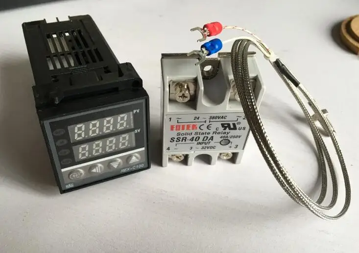 الرقمية PID درجة الحرارة تحكم REX-C100 ترموستات REX-C100FK02-V * AN + Max.40A SSR التتابع + K الحرارية التحقيق 1M