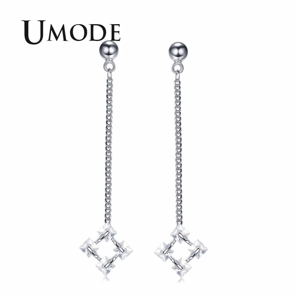 UMODE модные длинные висячие серьги для женщин женские Стразы белый золотой цвет AAA