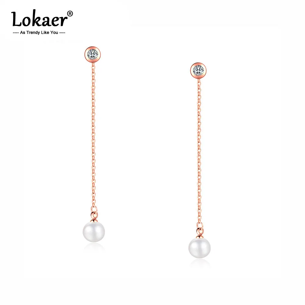 Lokaer простые серьги-капли из розового золота с имитацией жемчуга, серьги-подвески из нержавеющей стали, длинные серьги E19155