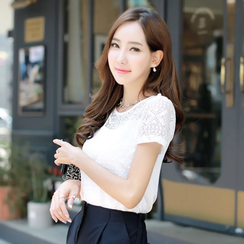 2017 Женская одежда шифоновая кружевная блузка кроше женские корейские рубашки
