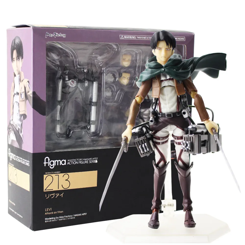 213 With Box Атака на фигурка Титан игрушка Figma 203 Mikasa Figma 207 Eren Yeager 213 Levi Ackerman с оружием аниме модель куклы для детей - Цвет: 213 With Box