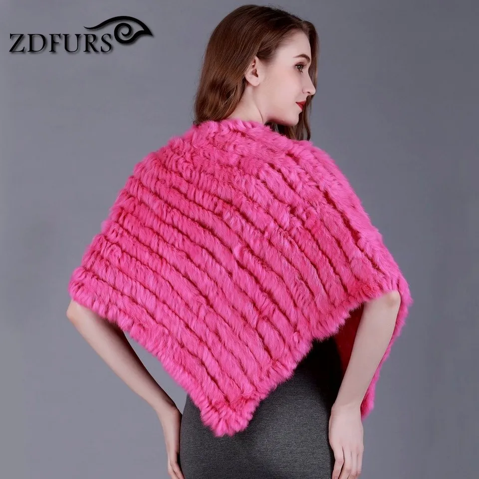 ZDFURS * осенне-зимнее женское пончо из натурального кроличьего меха треугольная